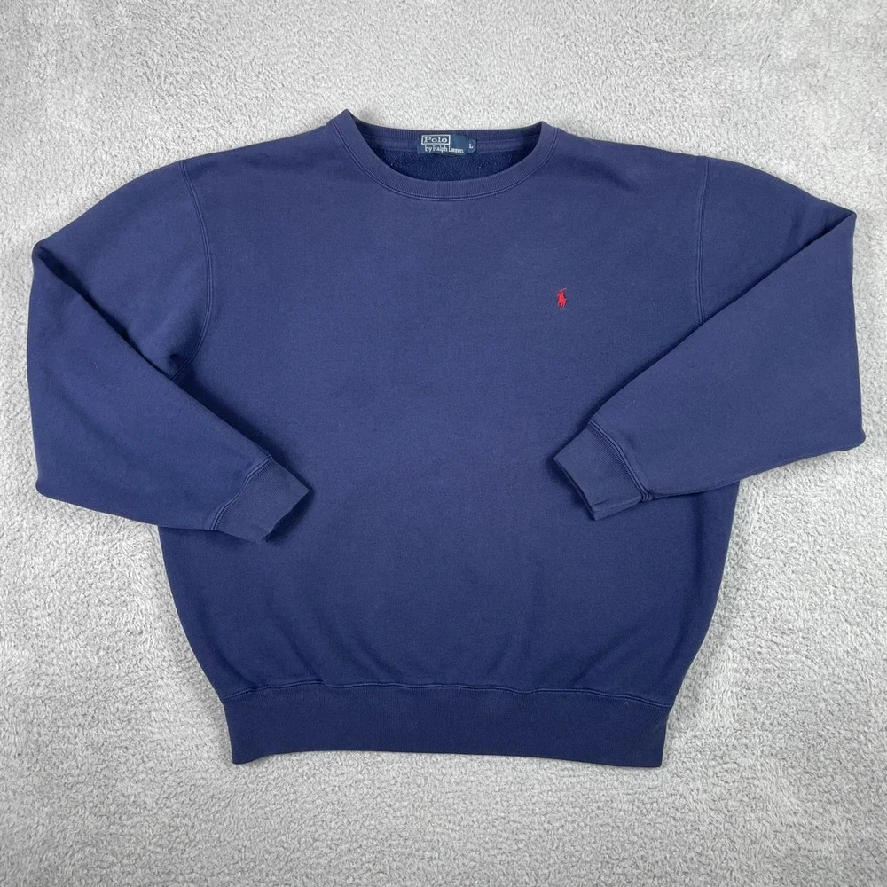 Vintage Polo Ralph Lauren Sweatshirt Mens Large Navy Blue Crewneck Fleece Preppy